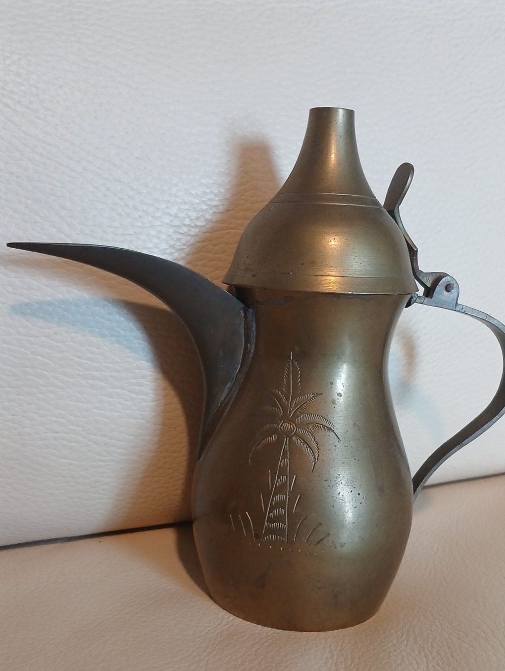 Vintage Brass Dallah-Style Coffee Pot with Palm Motif